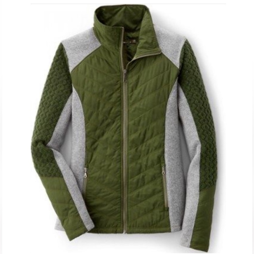Prana Winter Zinnia Jacket Olive Green Knit Wool Sleeve Gray Mixed Media X-Small